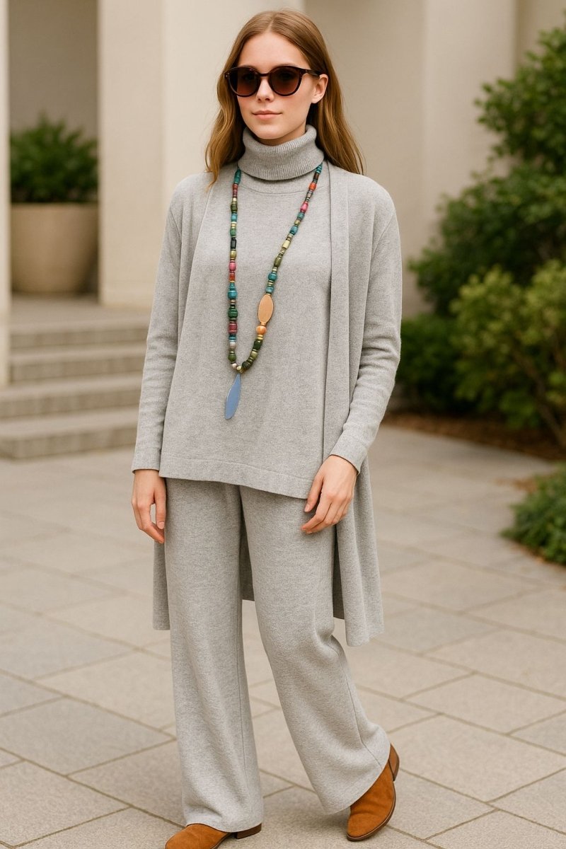 Aubrey kardigāns, augsta apkakle un bikses komplekts