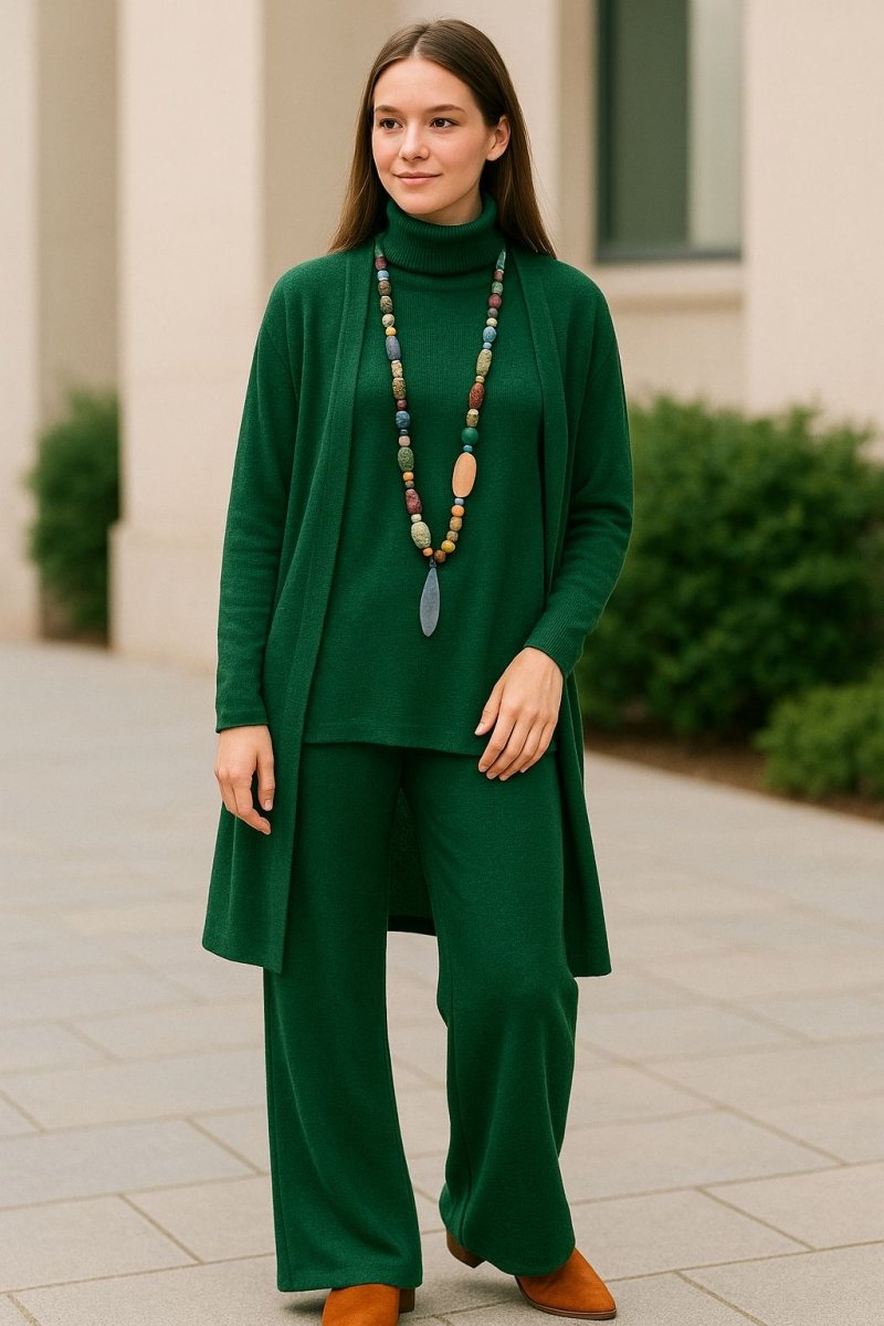 Aubrey kardigāns, augsta apkakle un bikses komplekts