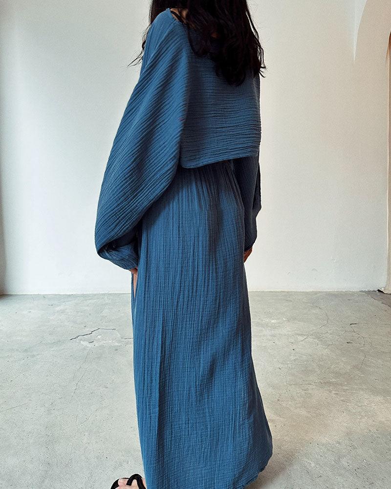 Elegants divdaļīgs komplekts no kokvilnas un lina ar šķēlumu