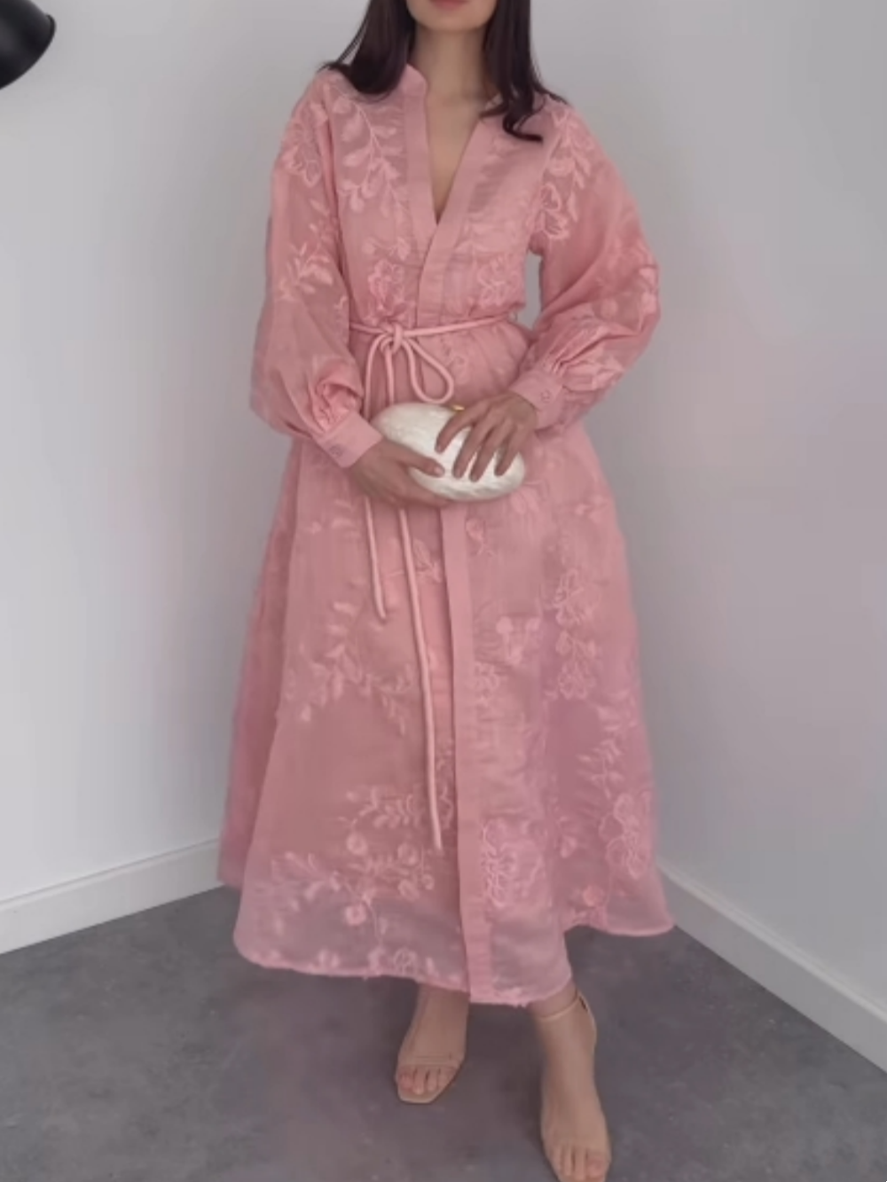 Fantāzijas Žakarda Garās Piedurknes Pogu Kleita