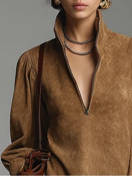 Firenze | Mini Abito in Velluto a Coste con Collo Alto